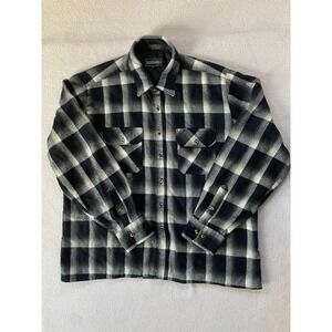 80s Woodland Mens Extra Large Flannel Shirt Black White Plaid Lined Heavyweight